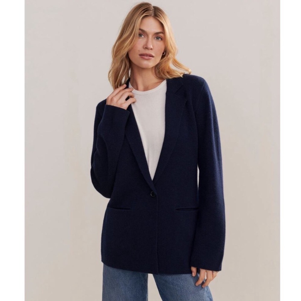 Jenni Kayne Cooper Navy Sweater Blazer Wool Cashmere Notched Lapel Navy Small
